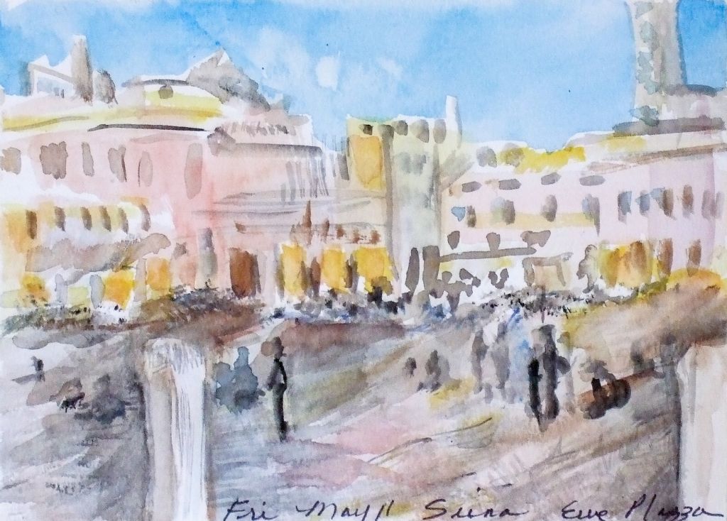 Evening in Siena, watercolor on paper, 5"H x 7"W